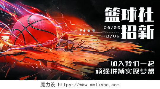 黄色炫酷篮球社招新纳新宣传展板